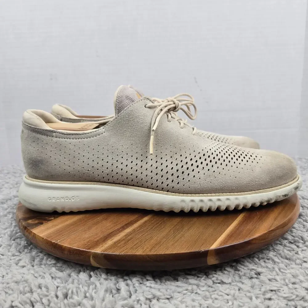 Cole Haan Men 10.5M ZeroGrand Light Gray Lined Laser Wingtip Casual Daily Oxford